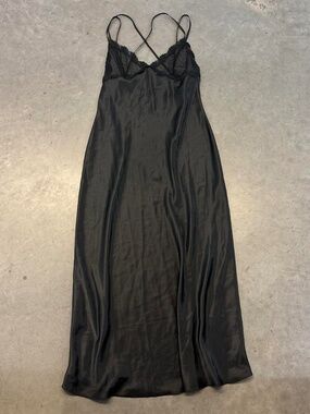 Black Lace Satin  Maxi Dress